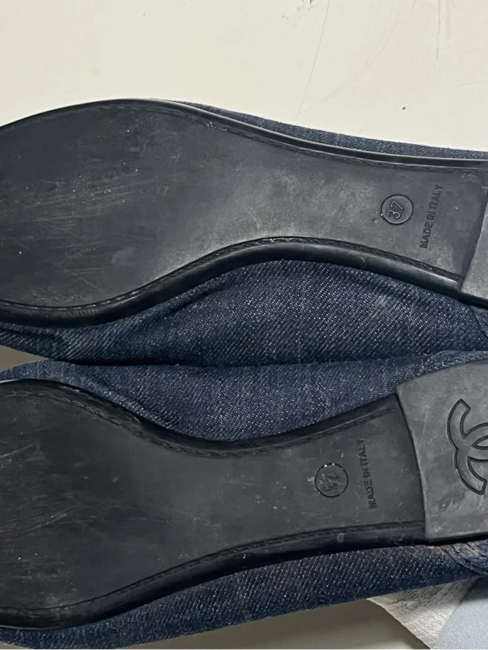 CHANEL Dark Navy Denim Ballet Flats